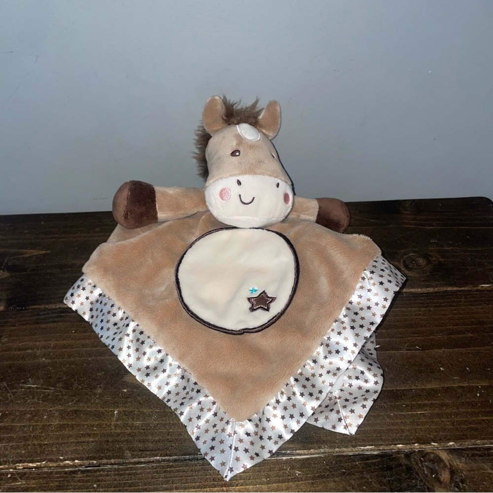 Douglas Baby Plush Tan Brown Pony Horse Lovey Security Blanket Satin Stars
